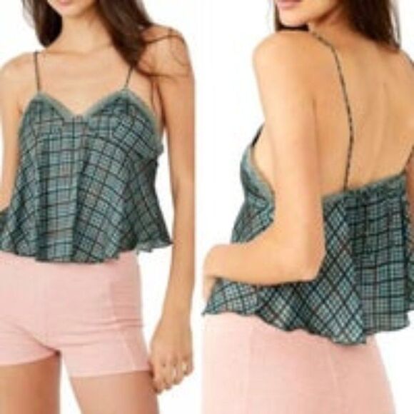 Free People Intimately "With Confidence" Green Checked Camisole, Size Medium - Picture 1 of 12